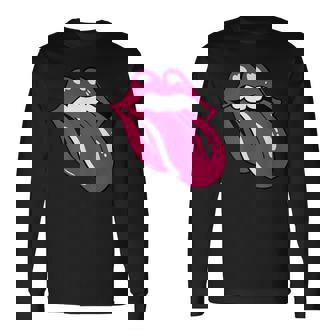 舌を広げた唇 長袖Tシャツ - Kawaiitshirt