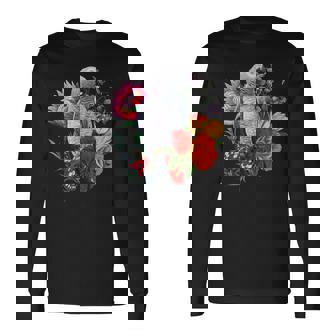 花と蝶とヨウム 長袖Tシャツ - Kawaiitshirt