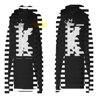 英文字 K 大文字 アルファベット モノグラム イニシャル キング クイーン クラウン 長袖Tシャツ - Kawaiitshirt