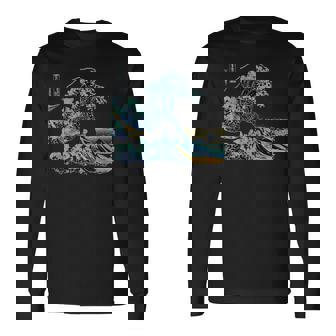 葛飾 北斎 神奈川沖浪裏 有名なヴィンテージアート スタイリッシュ Great Wave Hokusaitylish 長袖Tシャツ - Kawaiitshirt