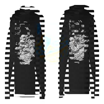 葛飾 北斎 神奈川沖浪裏 有名なヴィンテージアート ラーメン好き ラーメンオタク ラーメン 面白い ネタ ごはん 飯 麺 長袖Tシャツ - Kawaiitshirt