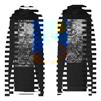 蒸気機関 蒸気機関車 ヴィンテージ ゴッホ 機関車 列車 長袖Tシャツ - Kawaiitshirt