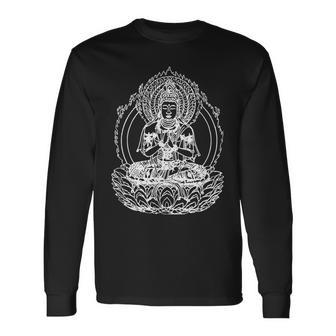 蓮の花の仏像 菩薩 仏教 宗教 長袖Tシャツ - Kawaiitshirt
