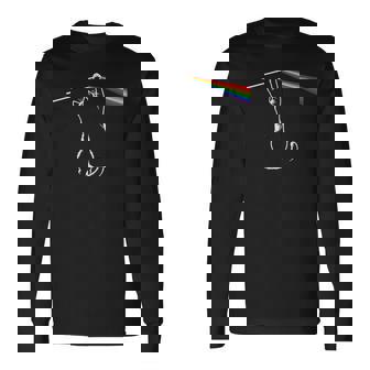 虹に光を曲げる猫、スペースプログレッシブロックミュージック 長袖Tシャツ - Kawaiitshirt