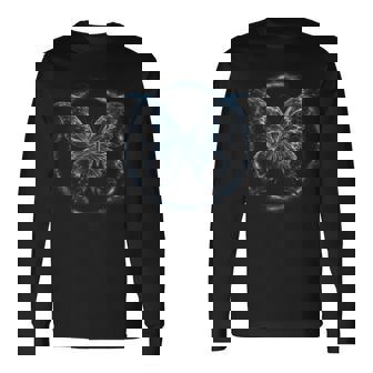 蝶 夜光 夜光 青 デザイン ユニセックス 自然 長袖Tシャツ - Kawaiitshirt