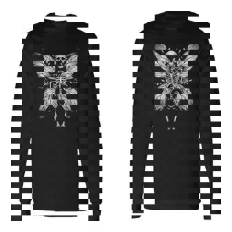 蝶の羽を持つスケルトンのイラスト 長袖Tシャツ - Kawaiitshirt