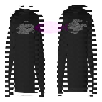 複雑なピンクの魚のイラスト 葉の付いた芸術的なデザイン 長袖Tシャツ - Kawaiitshirt