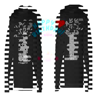誕生日おめでとうギフト かわいいカバが彼女の誕生日を祝います 長袖Tシャツ - Kawaiitshirt