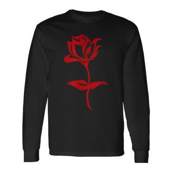 赤いバラ ミニマリスト お絵かき 花 薔薇 恋人 ガーデニング 長袖Tシャツ - Kawaiitshirt