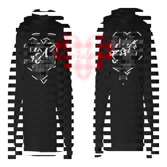 赤黒チェックハート「Love」 長袖Tシャツ - Kawaiitshirt