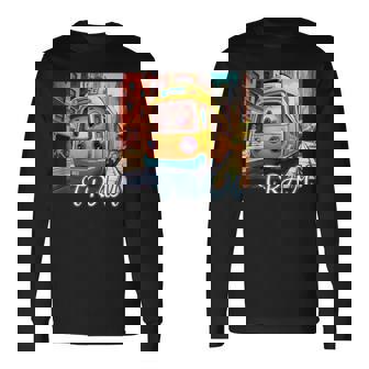 路面電車 Tram かわいい乗り物 おもちゃの乗り物 漫画風電車 鉄道ファン 鉄道旅行 鉄道模型ファン 鉄道風景 長袖Tシャツ - Kawaiitshirt