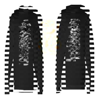 迷彩 ヒップホップ テディベア 迷彩 長袖Tシャツ - Kawaiitshirt