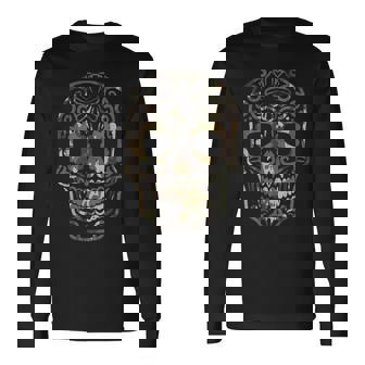 迷彩柄 シュガースカル カラベラ Dia De Muertos メキシカンハロウィン 長袖Tシャツ - Kawaiitshirt