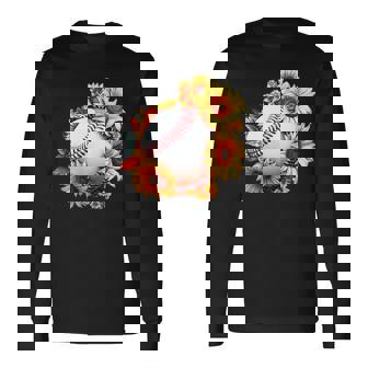 野球 面白いtシャツ ベースボール おもしろ ひまわり 花柄 服 ネタ メンズ 野球部 おもしろグッズ 子供 長袖Tシャツ - Kawaiitshirt