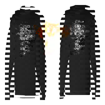 野生動物愛好家のためのアングリータイガー グラフィック 長袖Tシャツ - Kawaiitshirt