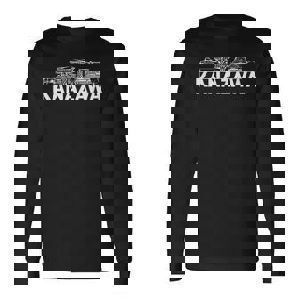 金沢 日本 都市 スカイライン シルエット アウトライン スケッチ 長袖Tシャツ - Kawaiitshirt