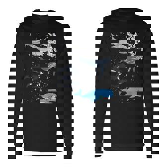 銀河 宇宙 ジンベエザメ シロイルカ ザトウクジラ 海洋 オルカ クジラ 長袖Tシャツ - Kawaiitshirt