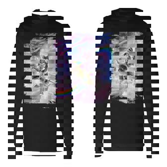 銀河 宇宙飛行士 猫 乗馬 虹 シャーク 長袖Tシャツ - Kawaiitshirt