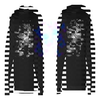 青と紫の模様の蝶たち 昆虫プリント 長袖Tシャツ - Kawaiitshirt