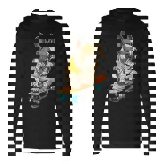 面白い フレンチブルドッグ スケートボード スケーター 犬 イングリッシュドッグ 長袖Tシャツ - Kawaiitshirt