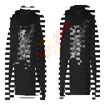 面白い ベースシスト 猫 ギフト ファイヤー 楽器 ベース ギター 長袖Tシャツ - Kawaiitshirt