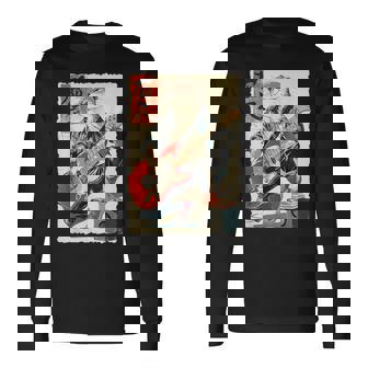 面白い 漫画 アニメ 日本美術 カワウソ ギターを弾く ロック 長袖Tシャツ - Kawaiitshirt