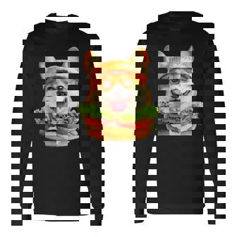 面白いtシャツ コーギー 犬 ハンバーガー メンズ 犬好き グッズ かわいい おもしろ 面白い 服 ネタ 長袖Tシャツ - Kawaiitshirt