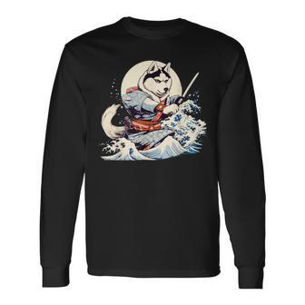 面白いtシャツ シベリアンハスキー 浮世絵 イヌ わんこ メンズ 犬好き グッズ おもしろ 面白い 服 ネタ 長袖Tシャツ - Kawaiitshirt