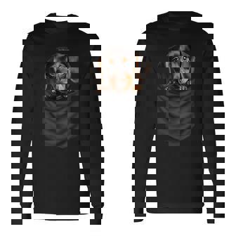 面白いtシャツ ダックスフンド ポケット イヌ わんこ メンズ 犬好き グッズ おもしろ 面白い 服 ネタ 長袖Tシャツ - Kawaiitshirt