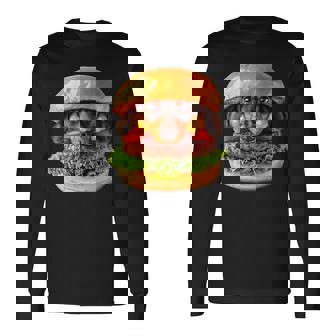 面白いtシャツ ダックスフンド 犬 ハンバーガー メンズ グッズ かわいい おもしろ 面白い 服 ネタ 長袖Tシャツ - Kawaiitshirt