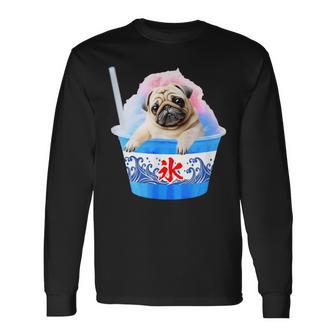 面白いtシャツ パグ かき氷 イヌ メンズ 犬好き グッズ かわいい おもしろ 面白い 服 ネタ 夏 長袖Tシャツ - Kawaiitshirt