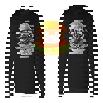 面白いtシャツ パグ 犬 ハンバーガー メンズ 犬好き グッズ かわいい おもしろ 面白い 服 ネタ 長袖Tシャツ - Kawaiitshirt