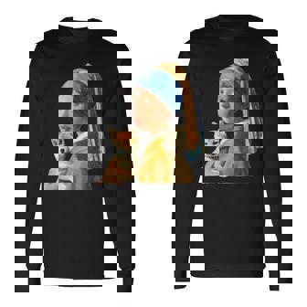 面白いtシャツ 柴犬 フェルメール わんこ メンズ 犬好き グッズ かわいい おもしろ 面白い 服 ネタ 長袖Tシャツ - Kawaiitshirt