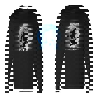 面白いtシャツ 釣りバカ 青い月と釣り人 メンズ おもしろ 面白い 服 オリジナル 海釣り 川釣り ビッグフット ネタ 長袖Tシャツ - Kawaiitshirt