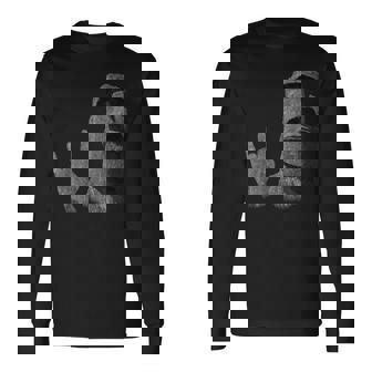 面白いイースター島のモアイ像のロッカーign Of The Horns 長袖Tシャツ - Kawaiitshirt