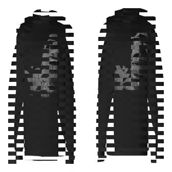 面白いイースター島のラパヌイのモアイ像 サーファーのシャカのサイン 長袖Tシャツ - Kawaiitshirt