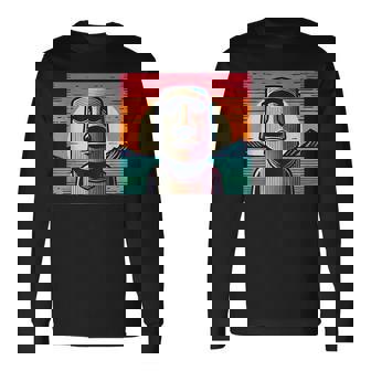 面白いイースター島像 レトロなモアイヘッドラパヌイv3 長袖Tシャツ - Kawaiitshirt