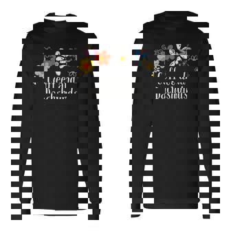 面白いコーヒーとダックスフントの花を言う 長袖Tシャツ - Kawaiitshirt