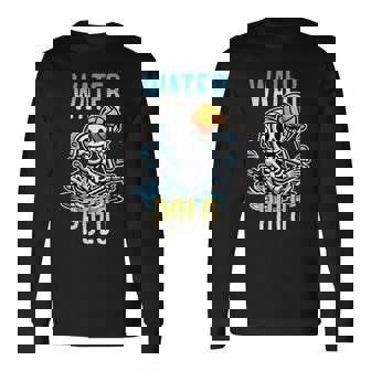 面白いスケルトン水球スポーツファン漫画スタイル 長袖Tシャツ - Kawaiitshirt