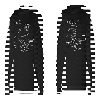 面白いセルフケア カエル お茶を飲む ヨガ ポジティブ カエル 恋人 長袖Tシャツ - Kawaiitshirt