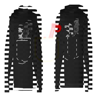 面白いパイプレンチ ポケット入り ギフト 配管工ポケット 長袖Tシャツ - Kawaiitshirt