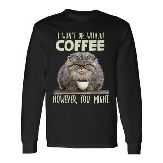 面白いパラス キャット コーヒー ドリンカー T コーヒー愛好家 マヌルネコ 長袖Tシャツ - Kawaiitshirt