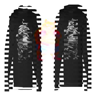 面白いボクシング ジム ワークアウト 猫 ボクシング グローブ アニメ ミーム 長袖Tシャツ - Kawaiitshirt