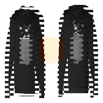 面白いボストンテリア 犬のポケットデザイン ボストンテリア愛好家 長袖Tシャツ - Kawaiitshirt