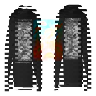 面白いレトロな日本の怪獣モンスターカワウソの自撮り写真東京ufo 長袖Tシャツ - Kawaiitshirt