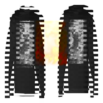 面白いレトロ日本の怪獣モンスター猫セルフィー東京ufo 長袖Tシャツ - Kawaiitshirt