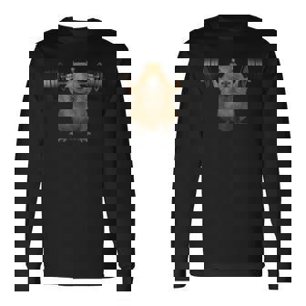 面白い動物 カピバラ げっ歯類 ウエイトリフティング フィットネスジム 長袖Tシャツ - Kawaiitshirt