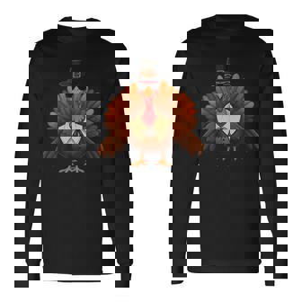 面白い感謝祭の七面鳥とサングラス皮肉なディナー 長袖Tシャツ - Kawaiitshirt