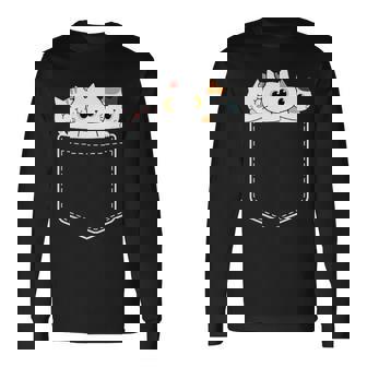 面白い猫 ポケット かわいい カワイイ キティ ラブ キャット ポケット付き 長袖Tシャツ - Kawaiitshirt