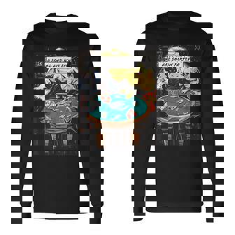 面白い猫のグラフィックプレイの猫ポーカープレイヤーは深刻なポーカーをプレイします 長袖Tシャツ - Kawaiitshirt